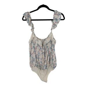 Free People Take it away thong bodysuit cream blue size Large L